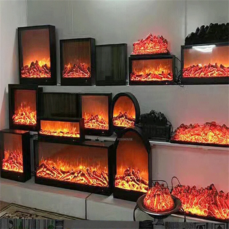 European Living Room Decorative Fireplace TV Cabinet Electronic Fireplaces Modern Indoor Background Wall Embedded Winter Heater