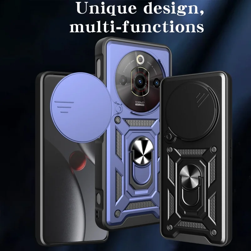 ZTE Nubia Focus Pro 5G Protective Case with Slide Lens Cover and Magnetic Ring Holder Armor Design
