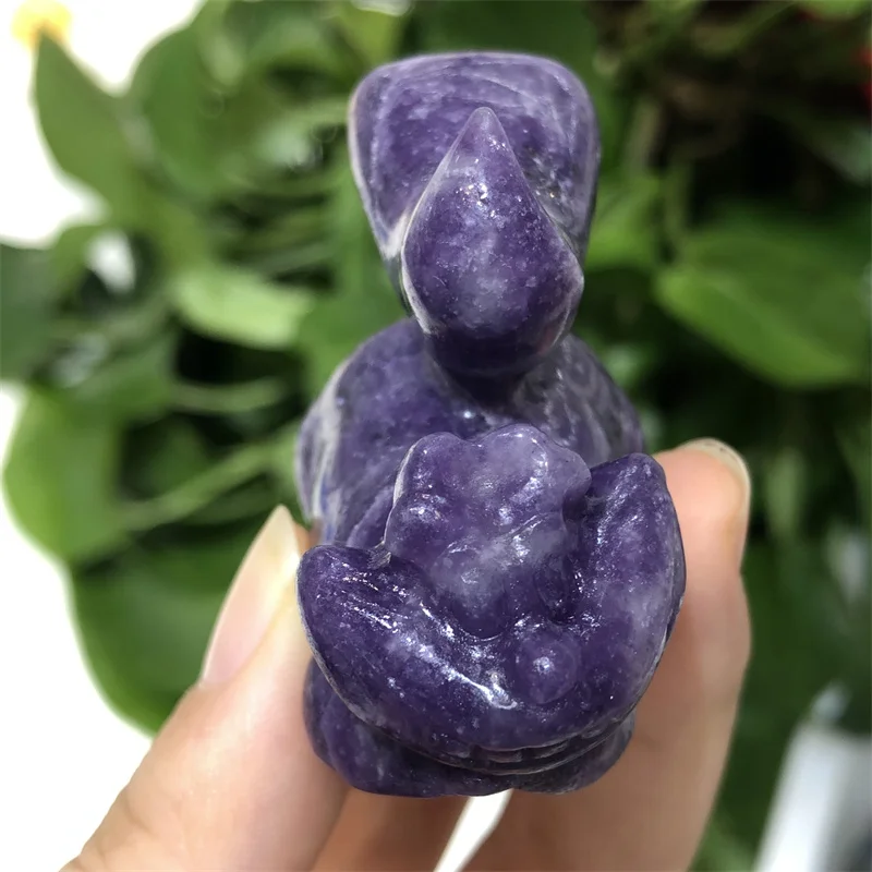 

Мигающая мигающая милая фигурка животного из натурального камня Lepidolite, ручная работа, резная белка, кристалл, модная резная фигурка животного, подарки, 5,5 см