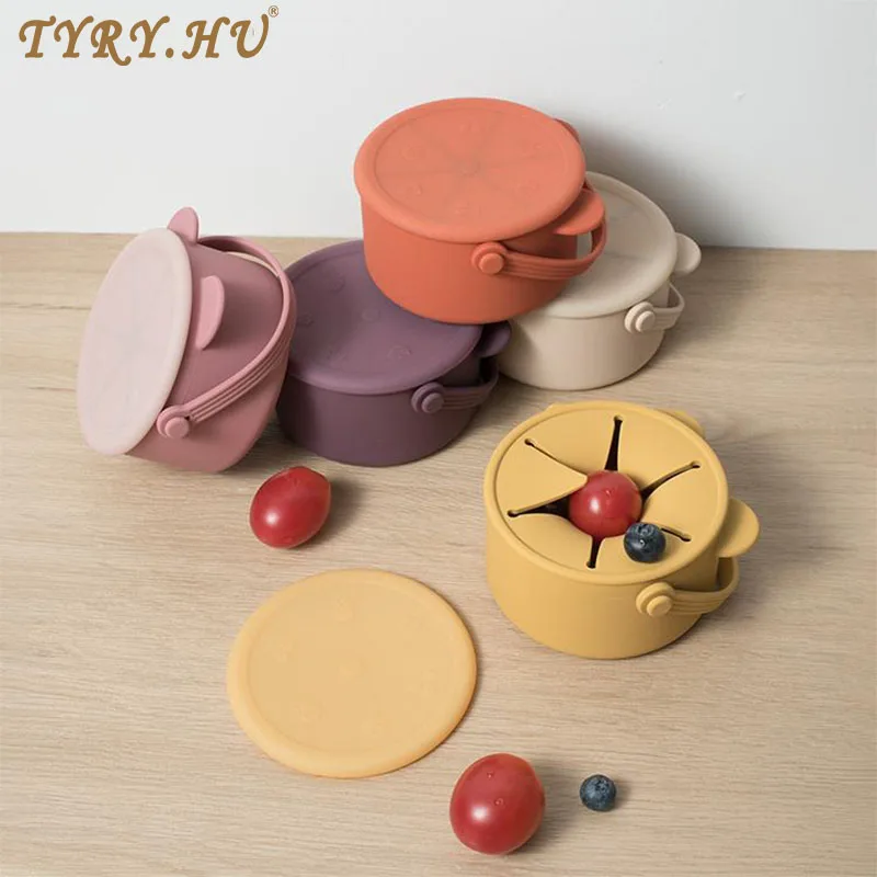 

TYRY.HU 3pcs BPA Free Kids Silicone Food Storage Box Solid Color Baby Snack Cup Portable Children Snacks Container Lid Kids Cup