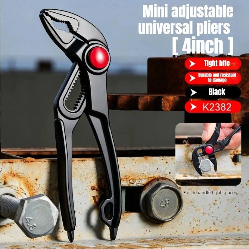 Alicates de ranura mini de 4 pulgadas con bloqueo a presión, mordazas en V ajustables, herramienta manual multiagarre para reparación de automóviles y taller mecánico