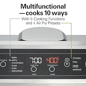 LED Touch Controls Digital Toaster Oven Air Fryer Combo, 10 Ways Cook, 4 Preset Functions, 2 Rack Positions, Stainless Steel