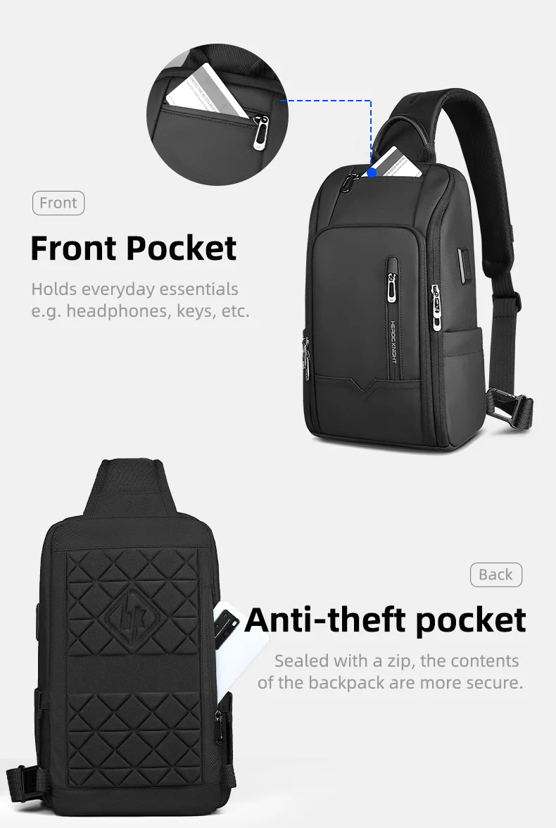 HcanKcan Mode Herren Umhängetasche Multifunktions USB Umhängetasche Wasserdicht Messenger Pack Trend Sport Reise Sling Brusttasche – Detail 10