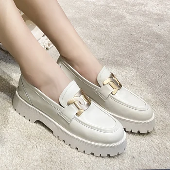 CICIYANG Loafers Women Fashion Genuine Leather 2022 Spring New Thick-soled Horsebit Casual Student Shoes Classic Ladies Black 2