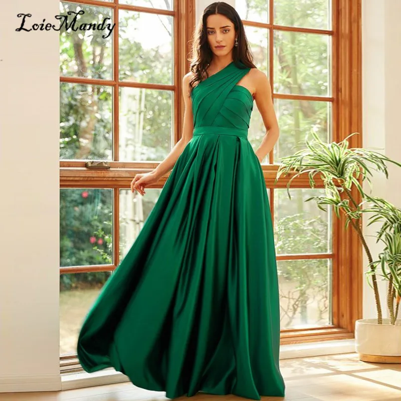 

One Shoulder Dark Green Evening Dresses 2023 Long Formal A-line Prom Party Dress For Women Plus Size Backless Vestidos de noche