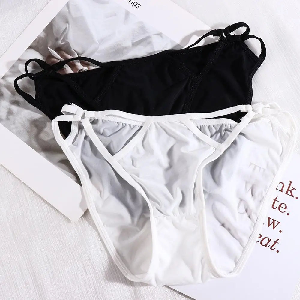 

Traceless Hollow Low-waist Cotton Crotch G String Female Bandage Thong Solid Color Ice silk Panties Sexy Briefs