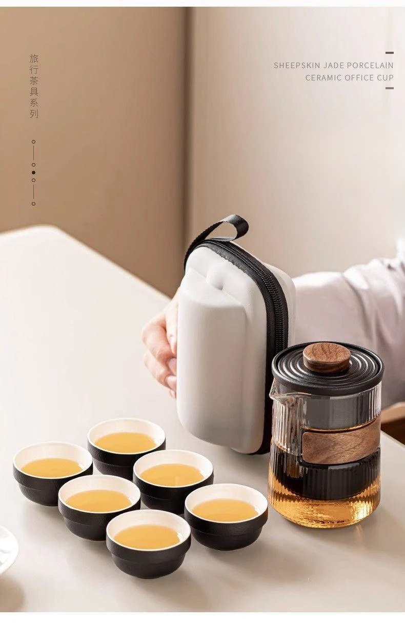 Ceramic Travel Tea Set Portable Set Brewing Tea Outdoor Carry-On Travel Camping Drinking Equipment Small Quick Cups