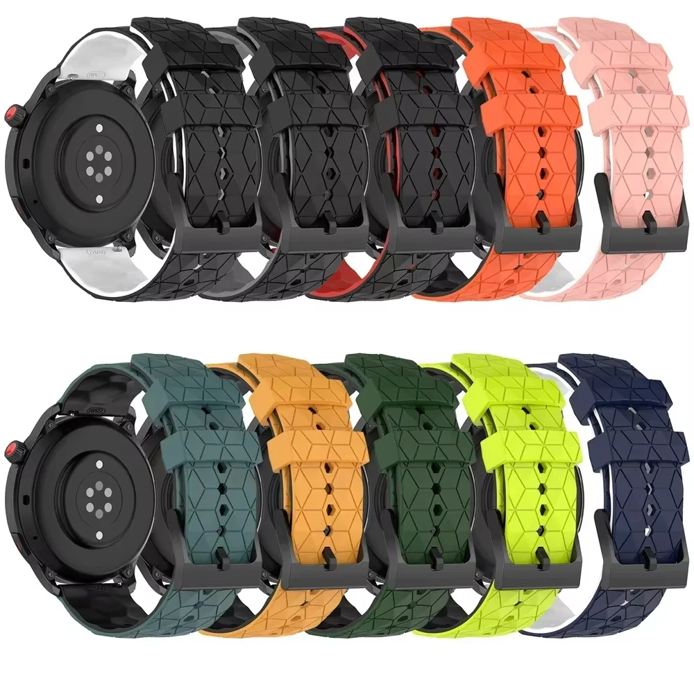 Football Pattern Silicone Sport Replacement Wristband - 22mm Strap in Vibrant Design