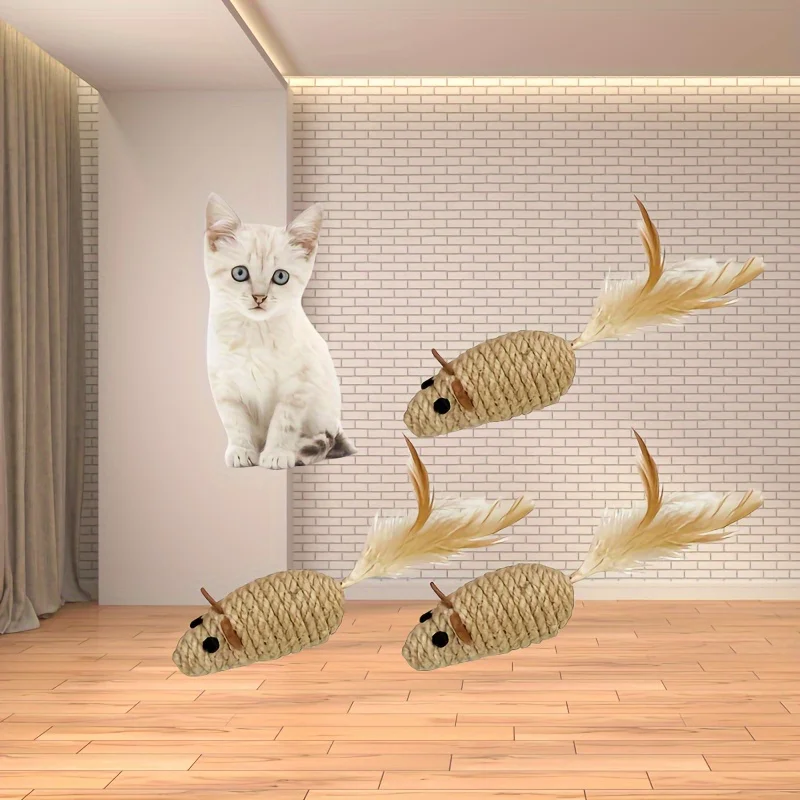 Sisal Cat Mouse Toy – Bite-Resistant Interactive Plush for Kittens (1/4 PCS) 4