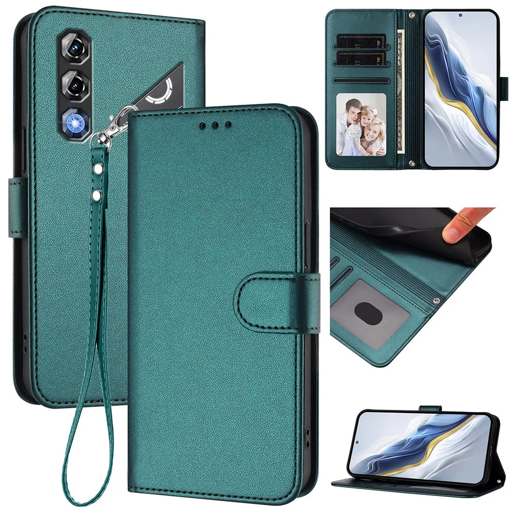 Leather Wallet Phone Case with Card Holder and Strap