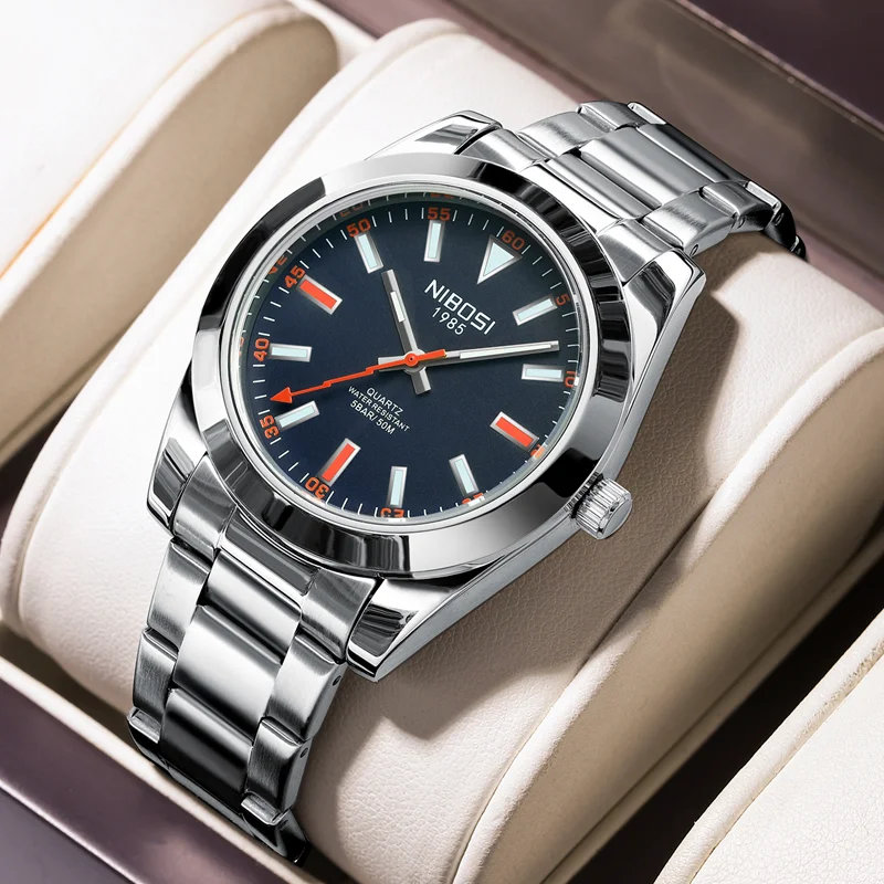 NIBOSI Luxury Fashion Mens Watches Top Brand Quartz Watch Men Casual Stainless Steel Waterproof Sport Watch Relogio Masculino