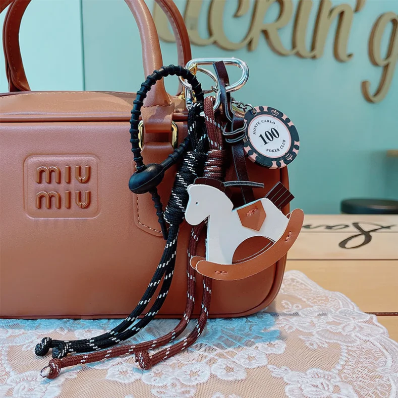 Keychain Instagram style photo leather Trojan car business woven rope backpack pendant decoration couple gift 3