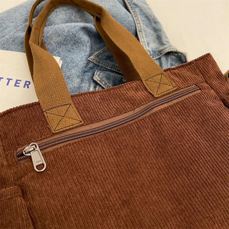 Large Capacity Corduroy Shoulder Bags Solid Soft Cotton Leisure Or Travel Bag for Women Fashion Satchels  Winter Package 2023