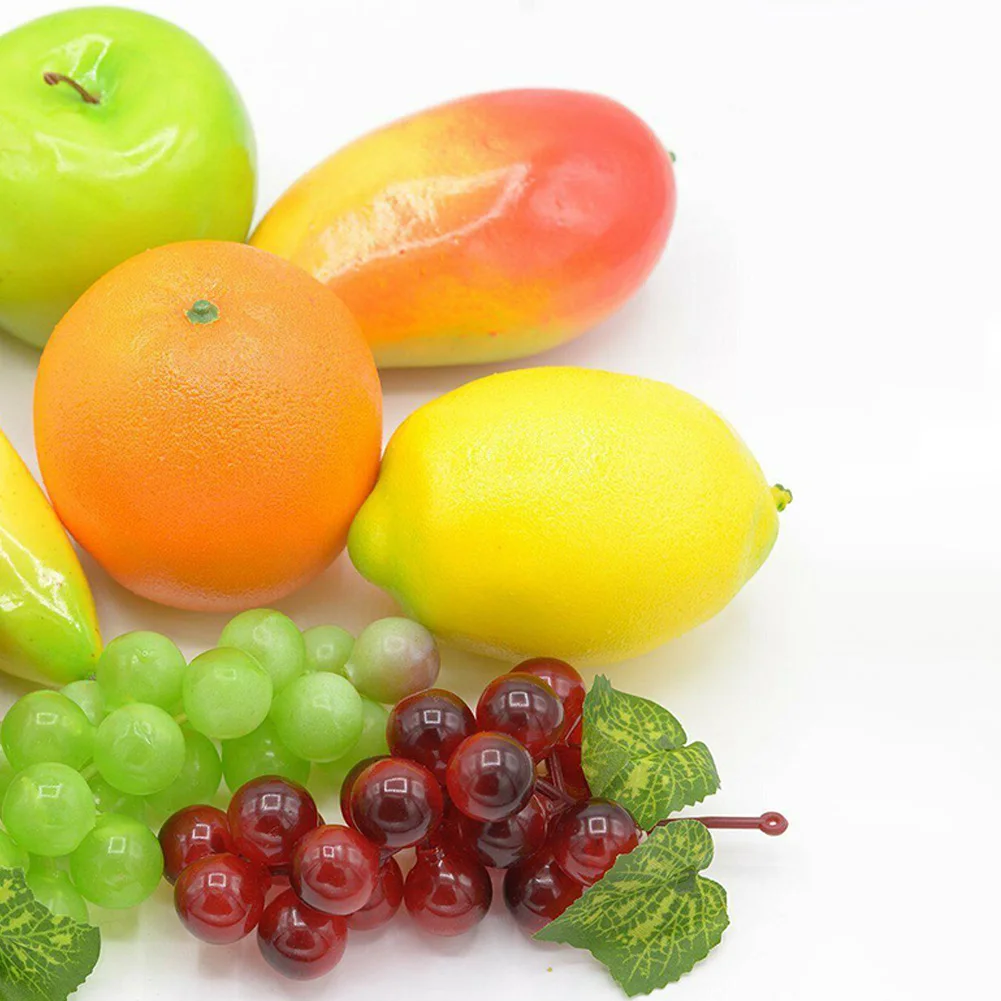 Lifelike Artificial Fake Fruit Fruits Grape Lemon Orange Banana Pink Plastic Fruit 8 PCS For Decor