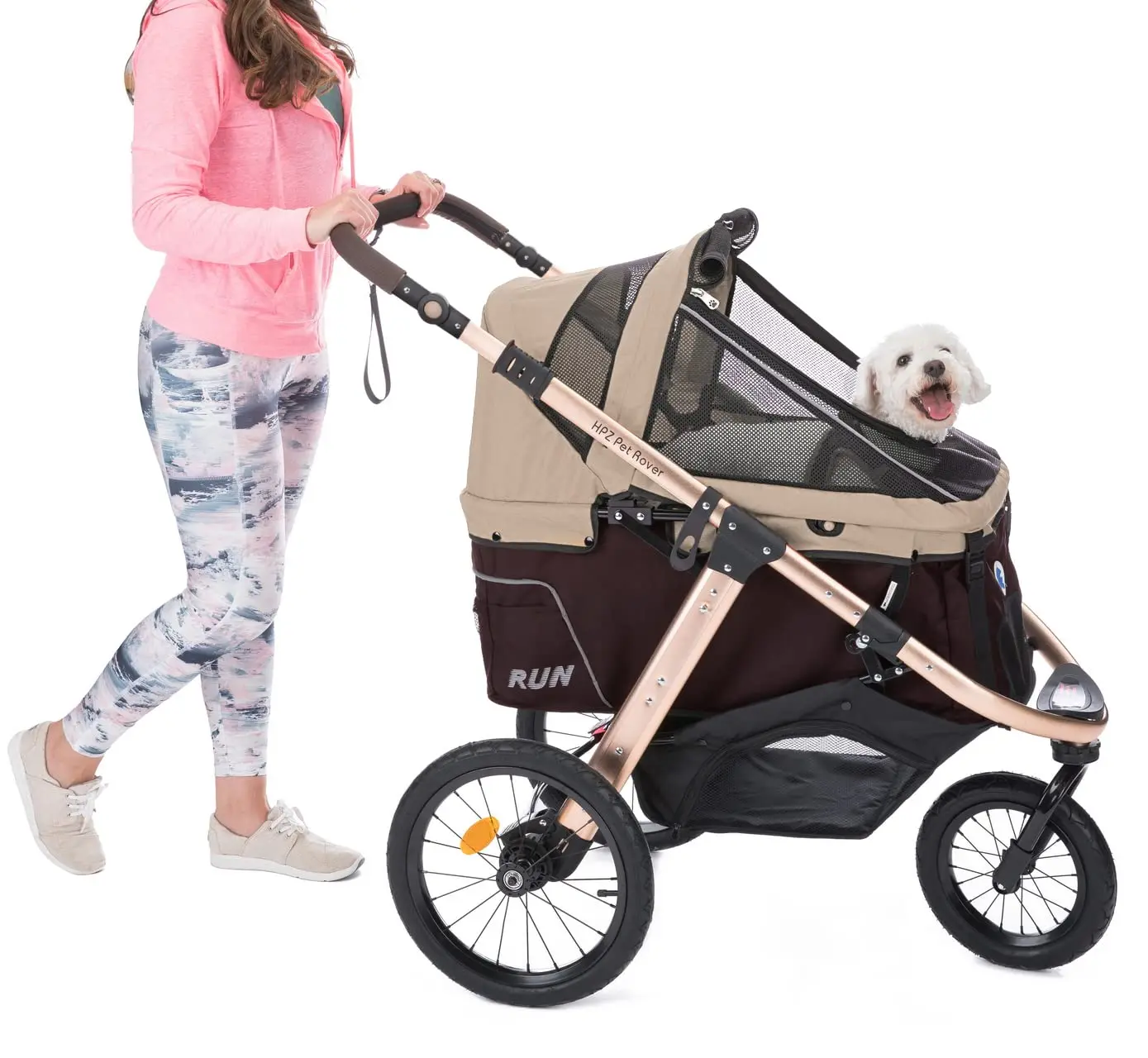Pet Rover Run Performance Jogging Sports Stroller with Comfort Rubber Wheels/Zipper-Less Entry/1-Hand Quick Fold/Aluminum