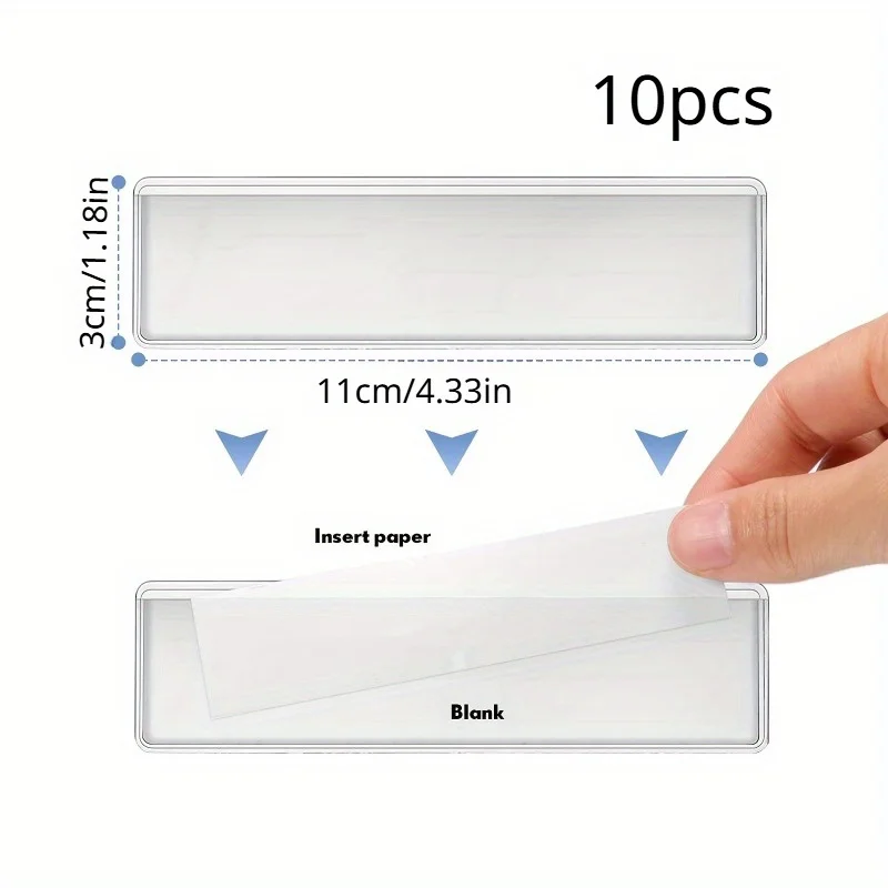 10pcs Organize Your Home with 10pcs Clear Label Holders - Adhesive Shelf Tag Pockets for Bookshelf