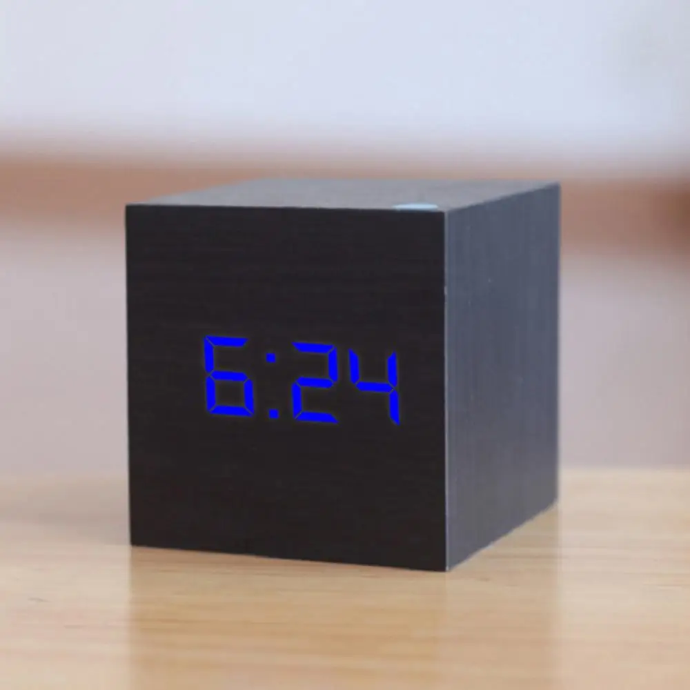 Wall Clock Electronic LED Clock Digital Intelligent Alarm Wooden Square USB Desk Table Voice Control Decoration School Wekker Klok