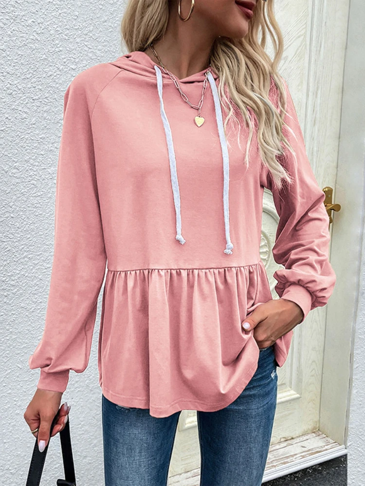 

2023 Autumn Fashion New Product Women's Wear Women's Casual Hooded Solid Color Panel Sweater Sports Sweater Women's Top