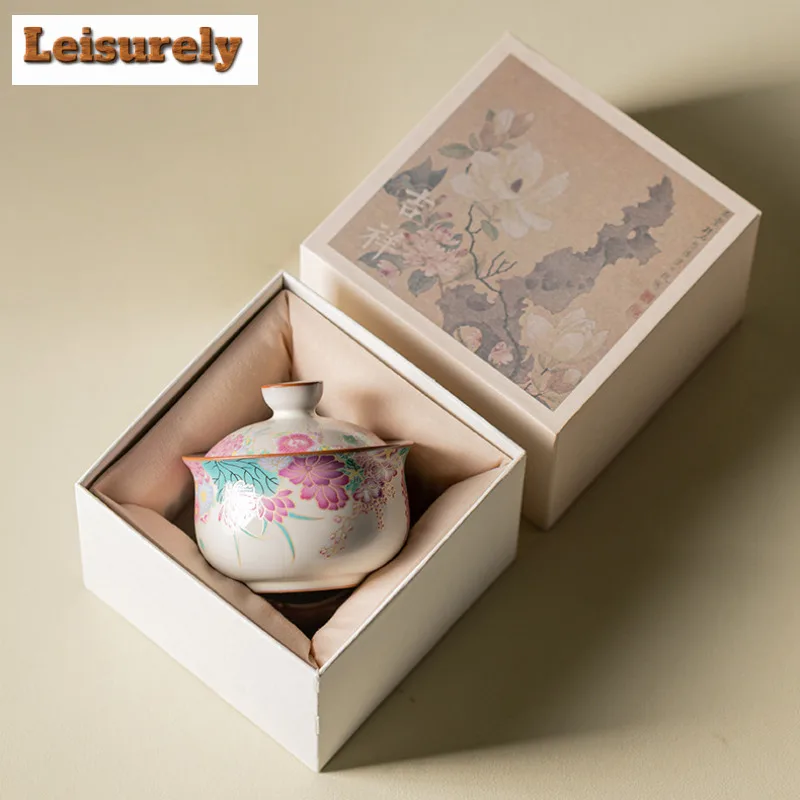 170ml Pork Fat Jelly Little Garden Gaiwan Handmade Tea Tureen Tea Bowl With Lid Kit Tea Making Cover Bowl Tea Items Decoration