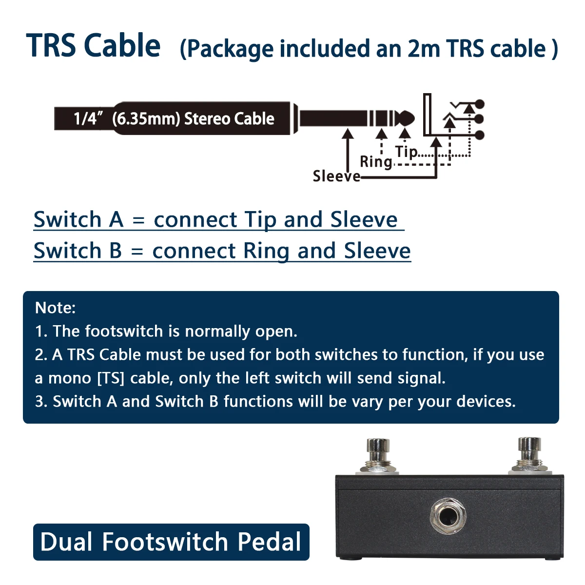 Dual Switch Pedal Momentary Unlatch Latch Footswitch Electronic Instruments Muti-effects Pedal Amps TRS Cable