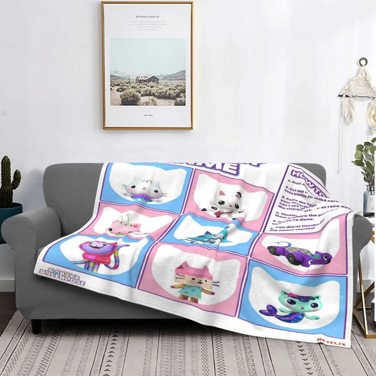 

Gabby's Dollhouse Blanket Fleece Winter Plaid Cartoon Cat Multi-function Super Soft Throw Blankets for Bed Travel Bedspreads