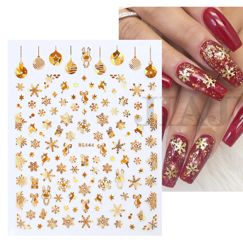 Sliver Bronzing 3D Christmas Nail Art Decoration Sticker Sparkly White Colorful Glitter Geometry Snowflake Winter Slider Foil