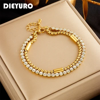 White Sparkling Zircon 2in1 Chains Bracelet For Women Fashion Girls Wrist Jewelry