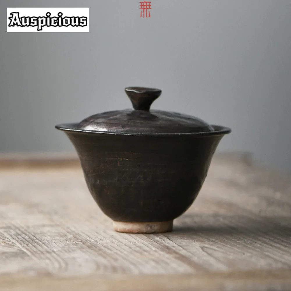 120ml Japanese Coarse Pottery Gaiwan Japanese Tea Lid Set Tea Tureen Brewing Cover Bowl Ceremony Accessories Collection
