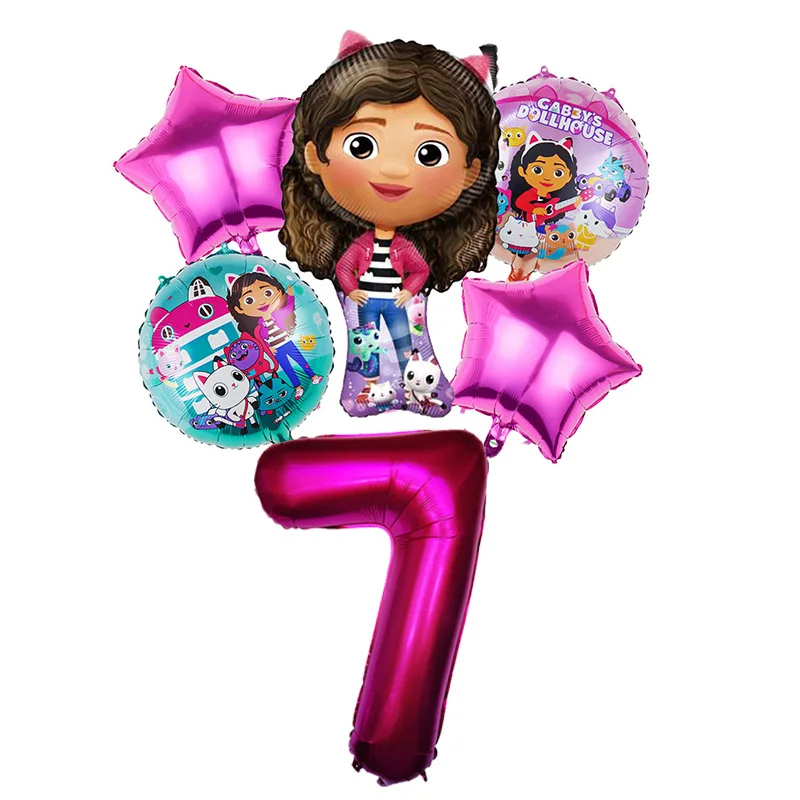 Gabby Dollhouse Balloons Set - 6pcs Cartoon Birthday Party Decorations