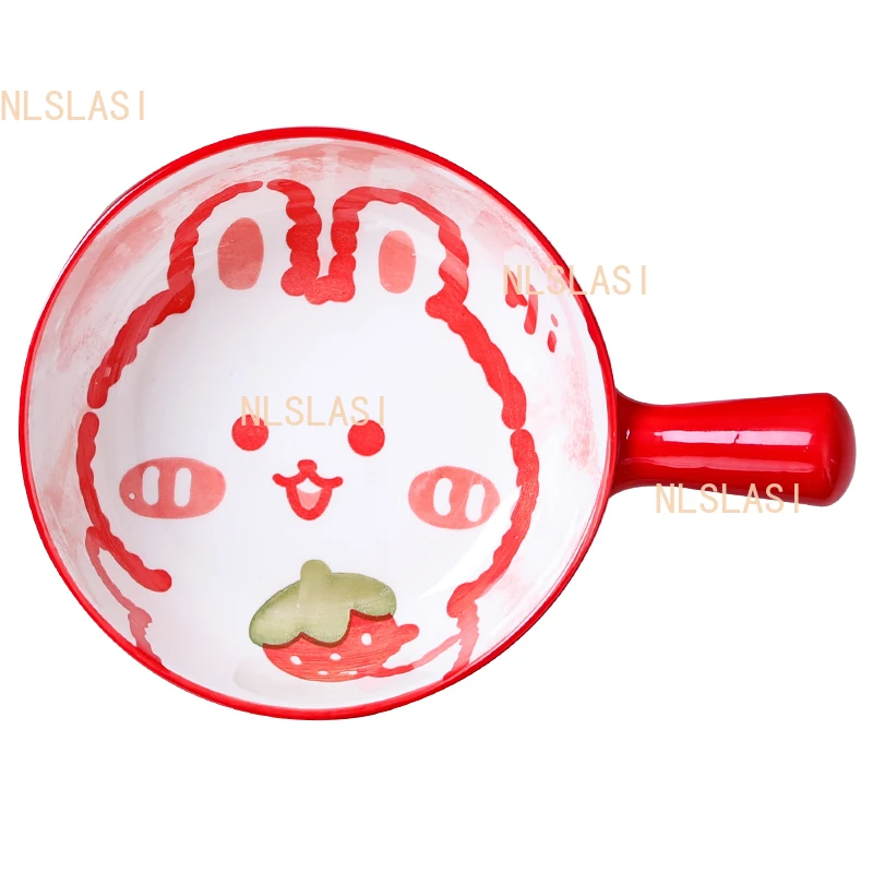 1pcs Oven Specific Ceramic Baking Bowl Household Fruit Salad Bowl with Handle Cartoon Single Handle Noodle Tableware Plate