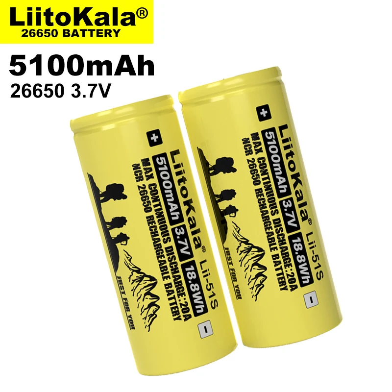 

16pcs liitokala LII-51S 26650 3.7v4.2v 5100ma alta curre 20a energia bateria de lítio recarregável 26650a