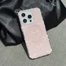 Chic Magnetic Phone Case with Pearl Bowknot Stand - Shockproof and Magsafe Compatible - iPhone 15 Pro Max (SY040 - 1)