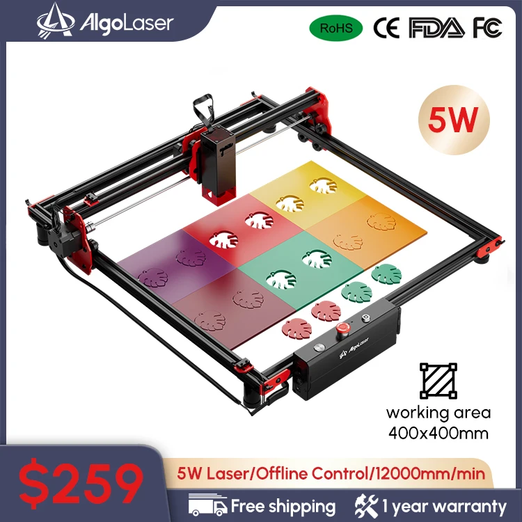 Algolaser Laser Engraver Large Area 40x85cm/40x40cm Laser output power 5W/10W Woodworking Laser Cutter Machine for Wood Metal