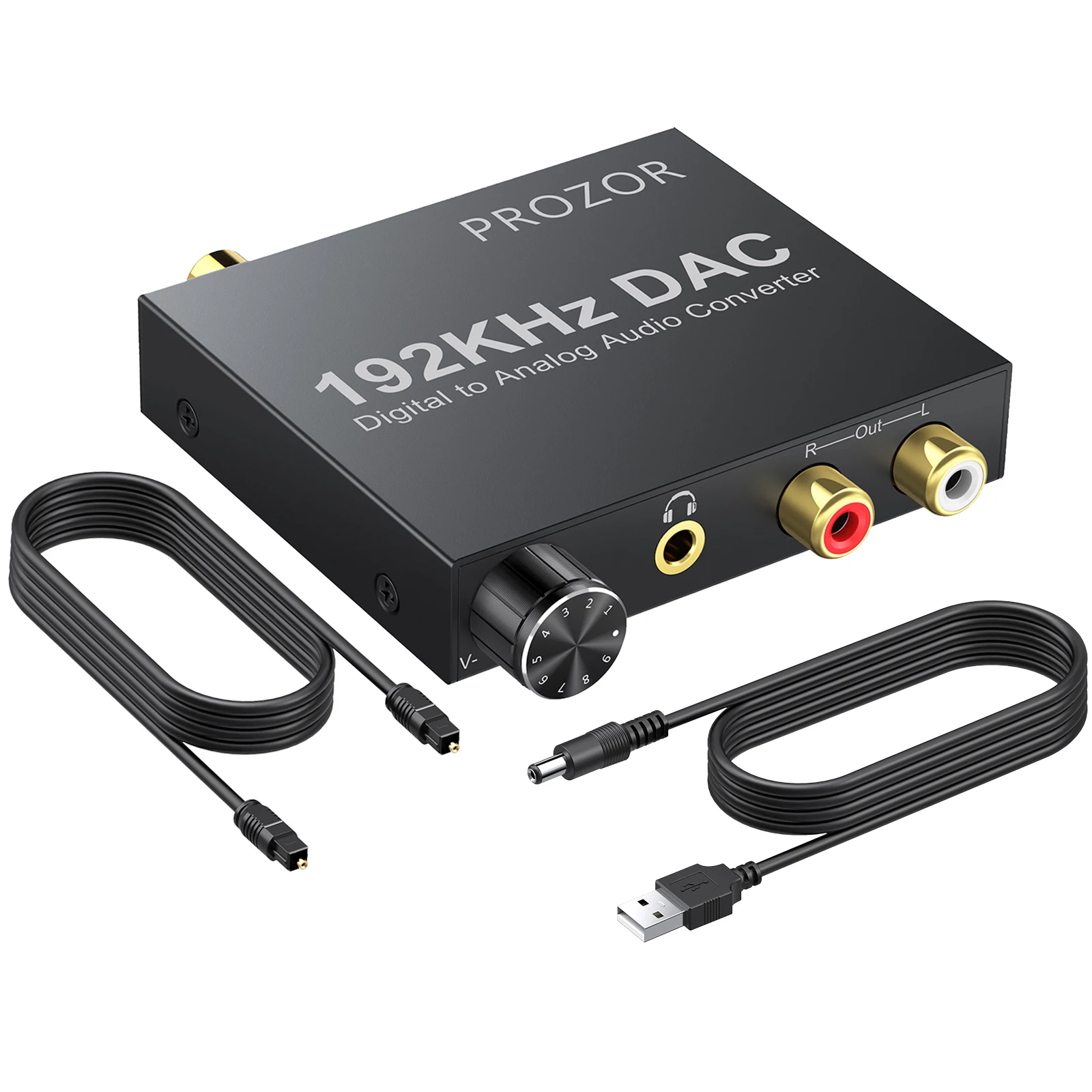 PROZOR Digital To Analog Converter 192kHz DAC Coaxial SPDIF Toslink To Stereo RCA 3.5mm Jack Audio Adapter With Volume Control Audio Converter Adapter