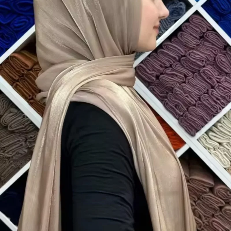 Premium Silk Hijab Scarf Breathable Cool Island Satin Elegant Silk Veil Muslim Hijab Shiny Silk Shawl Women's Scarves Tippet