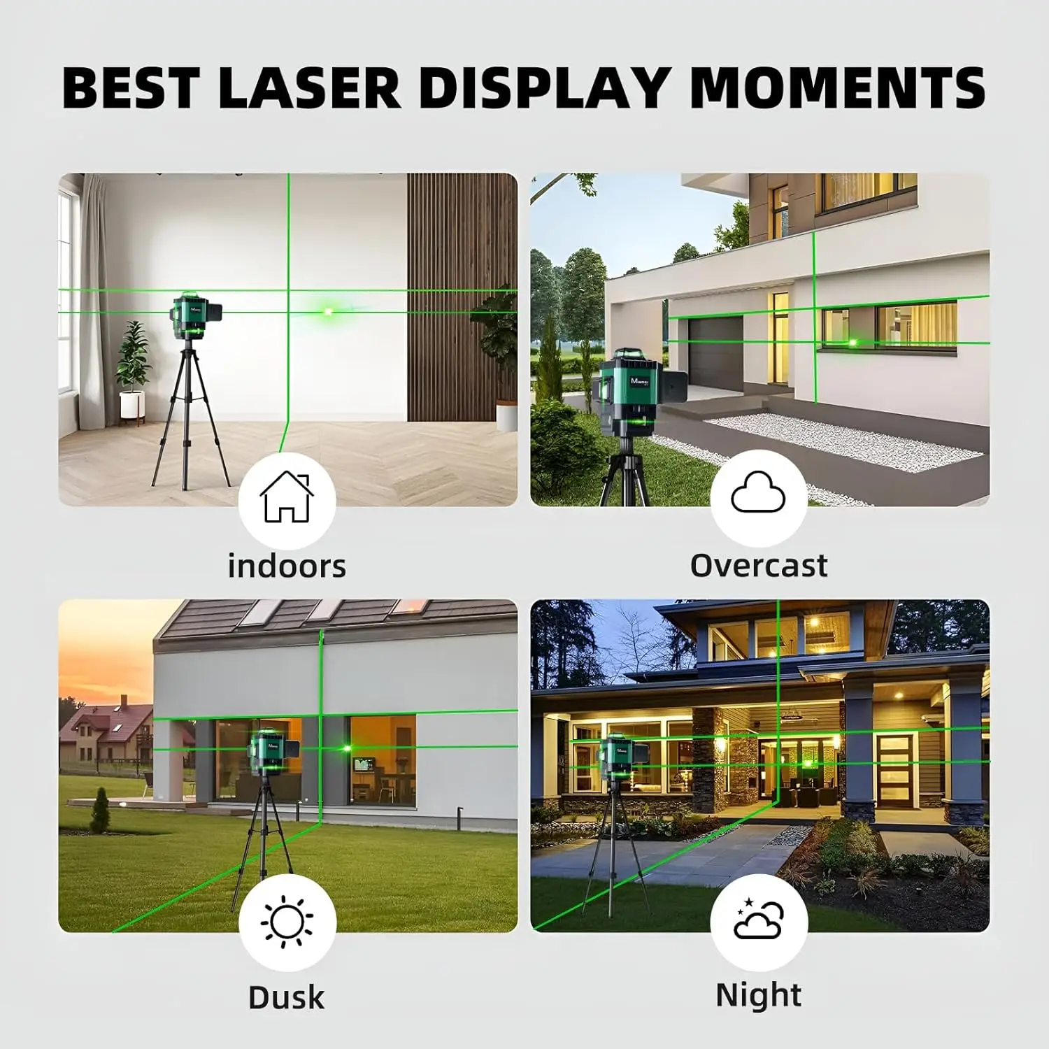 360 Degree Self-Leveling Laser Level with Tripod, Miwosi 4D Green Cross Line Laser for Construction Projects