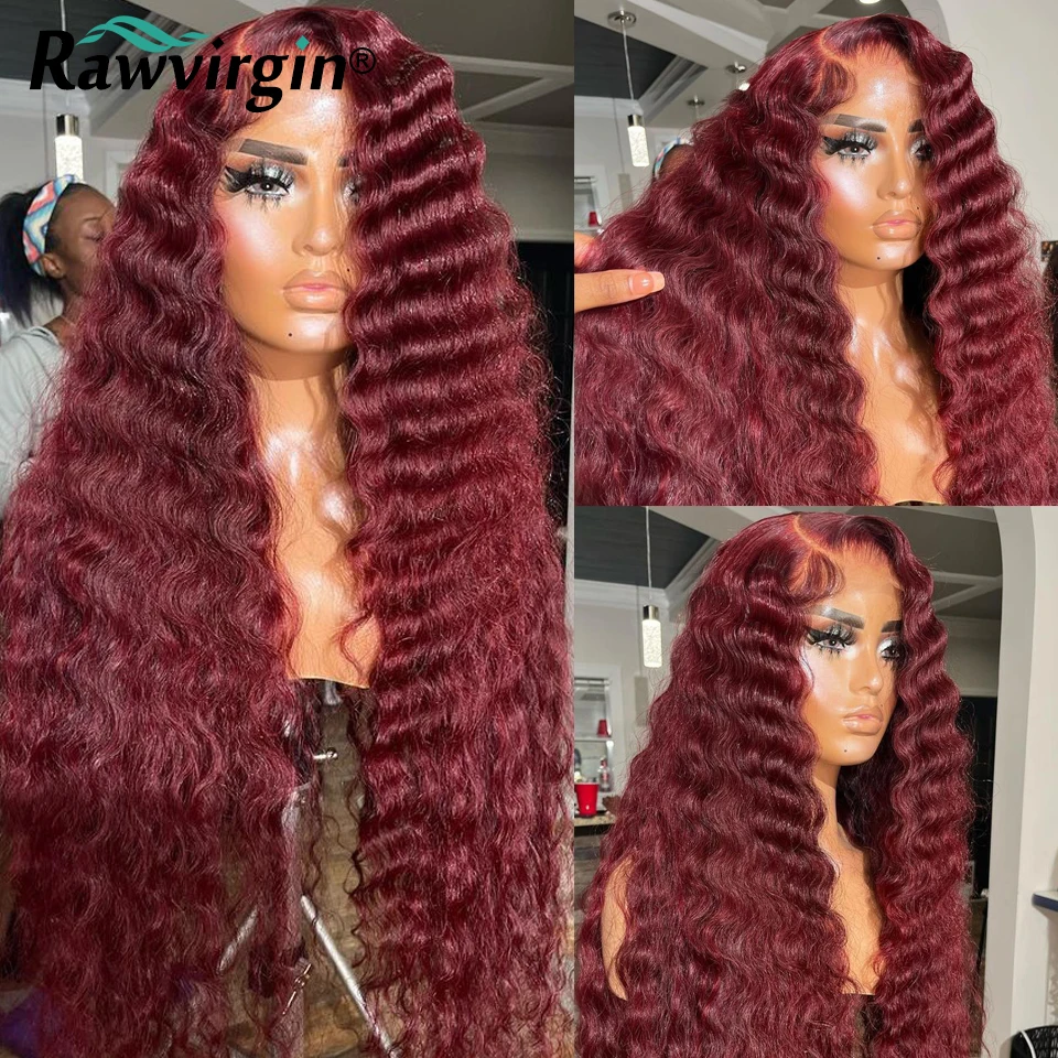 

13x6 Lace Front Human Hair Wigs For Women 99J Burgundy Colored 13x4 Lace Frontal Brazilian Hair Deep Wave Wig 180% Glueless
