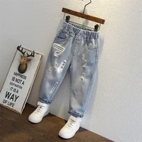 Jeans pour garçons printemps automne nouveaux enfants trou Demin pantalons enfants portent adolescent mode ajustement pantalons longs imprimer sarouel pantalon 3-12 ans 3