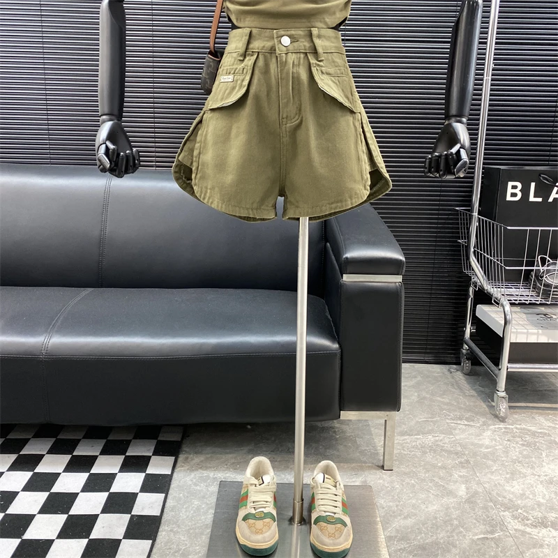 new-fashion-designer-new-style-famous-brand-fake-pocket-design-safari-style-shorts-high-waist-versatile-wide-leg-denim-shorts