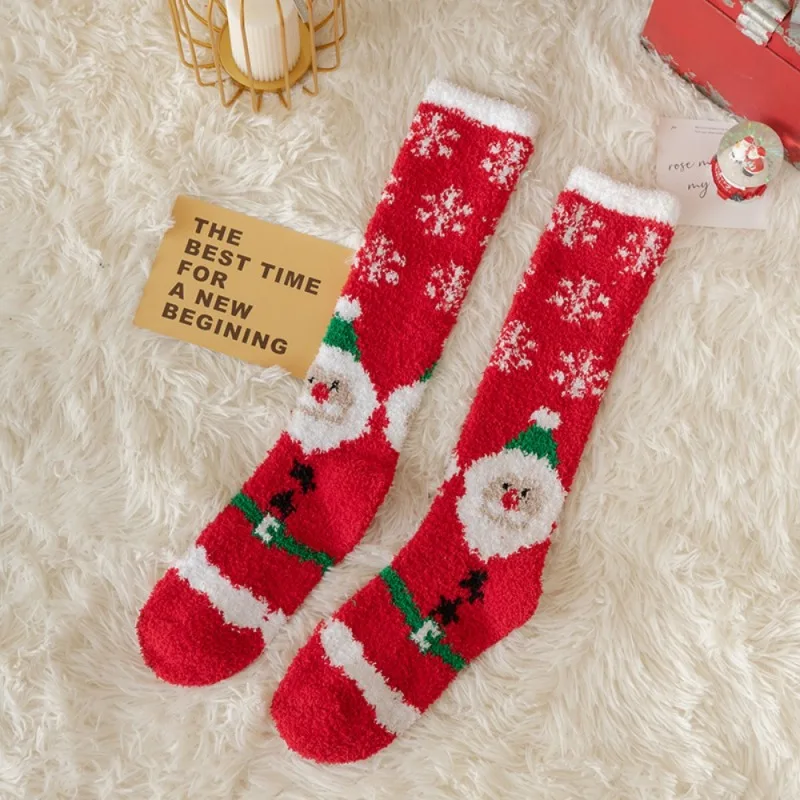2023 Women's Christmas Socks Party Coral velvet Santa Claus Tree Snowflake Home socks Diagonal Striped Socks New Year Fun Soken 4