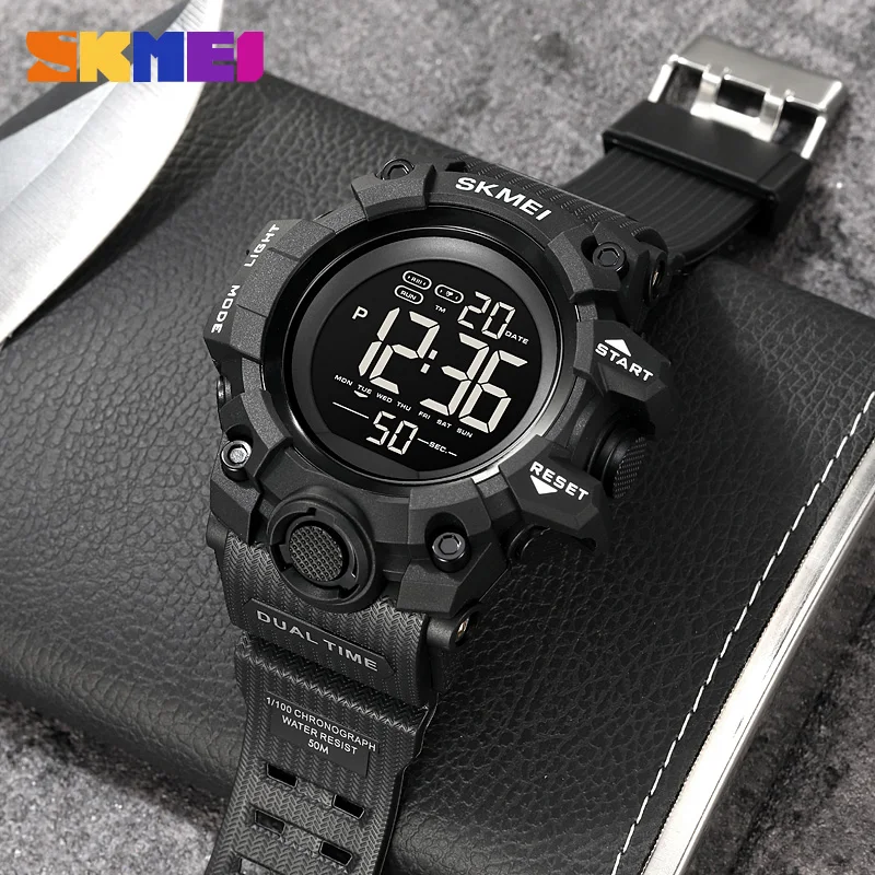 SKMEI Waterproof Shockproof Digital Men Watch 2Time Chronograph Military Electronic LED Wristwatch Fashion Sport Male Clock Gift