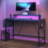 41.7 inch Gaming Desk with LED Monitor Stand, Storage Pocket, Gaming Room and Home Office, Carbon Fiber Patten 1