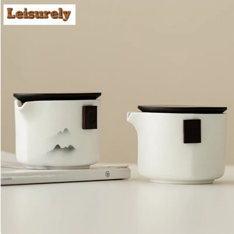 Ink Rhythm Landscape Travel Tea Set Kit Retro 1 Pot 2 Cups Household Tea Making Organizer Portable Outdoor Handbag Decoration