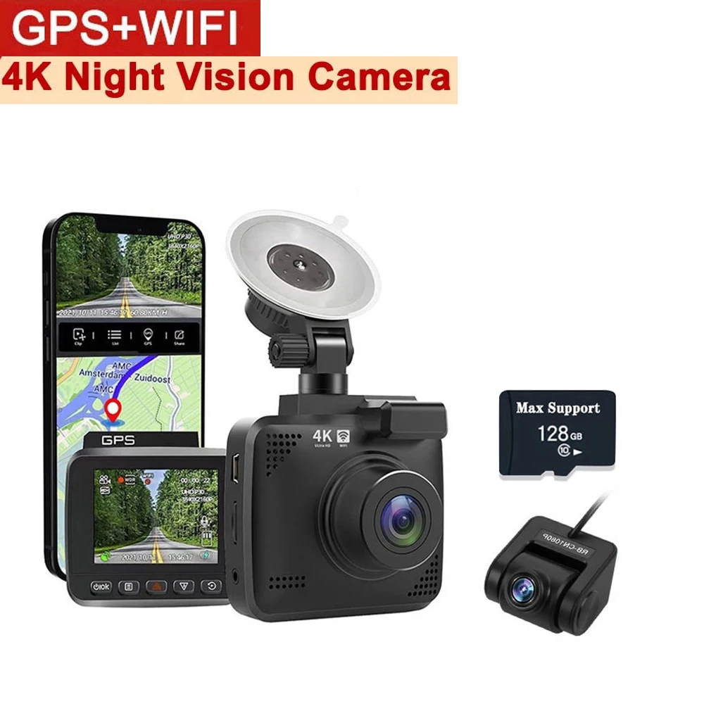 AZDOME GS63H Dash Cam Dual Lens 4K UHD Recording Car Camera DVR Night  Vision WDR Built-In GPS Wi-Fi G-Sensor Motion Detection