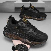 Men's Casual Sneakers, Stylish Black Sneakers with a Touch of Gold Embellishments, Lace-Up Sneakers with Air Cushioning, Comfortable Upper and Durable Sole, Suitable for Casual Wear, City Exploration Shoes | Fashionable Sneaker Design | Secure Fit Closure