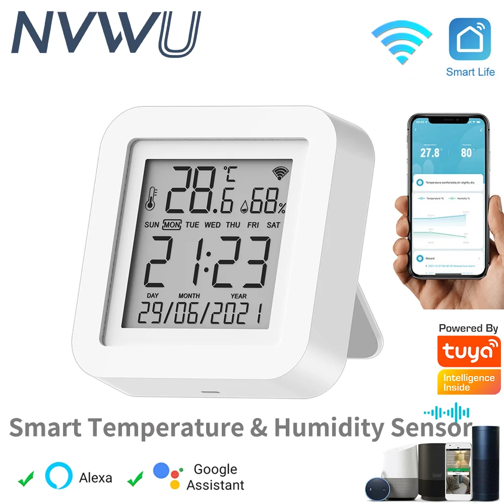 Tuya WiFi Temperature Humidity Sensor Smart Indoor Hygrometer Thermometer  With LED Display Backlight Support Google Home Alexa - AliExpress