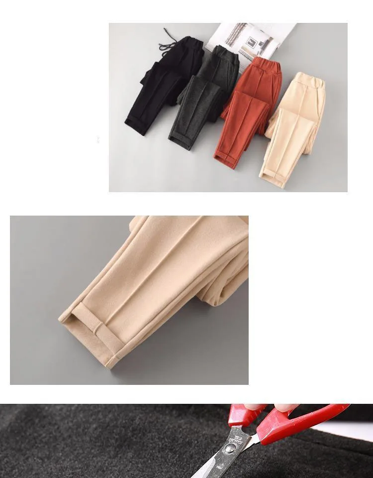 capri jeans 2021Casual Loose Woolen Elestic High Waist Large size Pants Women Warm Office Lady Straight Trousers Female Autumn winter M-6XX nike capri leggings