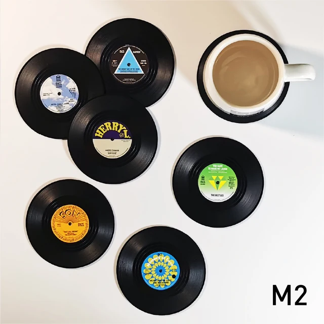 6 Db 4.2 Hüvelykes Konyhai Alátétek Asztali Edények Retro Fekete Ragasztó Rekord Abszorbens Vinillemez Szőnyeggel A Játékos Tartó Tartozékokkal - Image 2