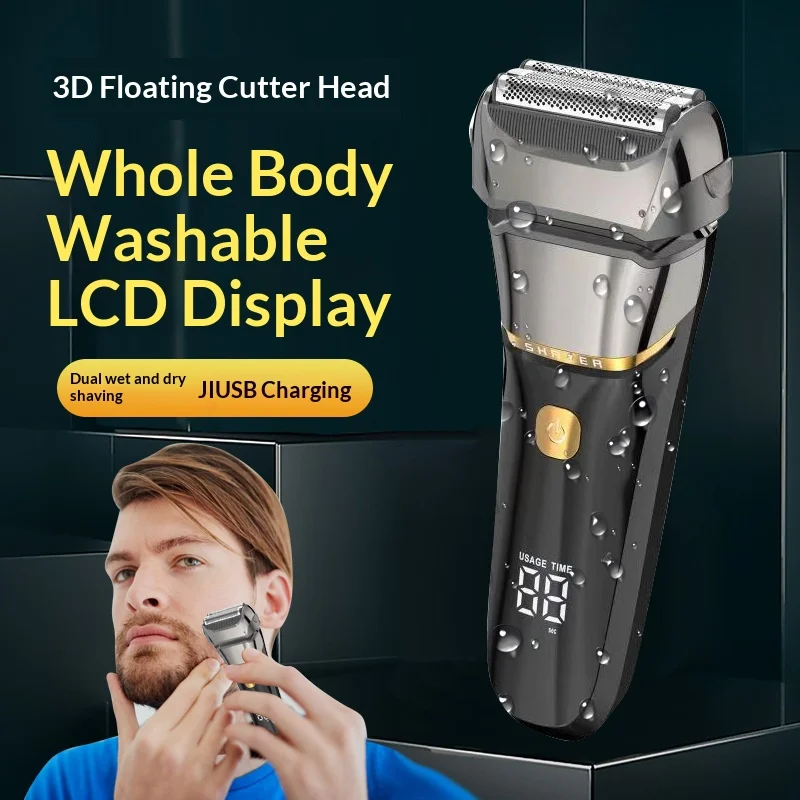 LCD 디스플레이가 있는 남성용 새로운 전기 면도기, USB 충전식 가정용 물세척 가능 수염 면도기