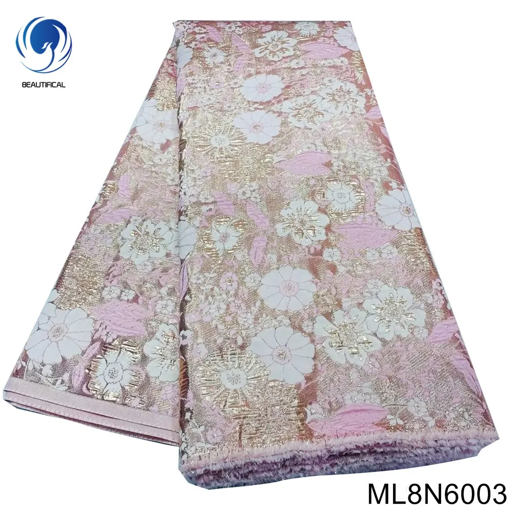 

Pink Latest Design African Nigerian Brocade Jacquard Lace 2022 High Quality French Tulle Fabric for Party Sew ML8N60